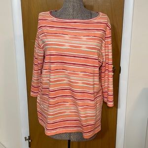 Bedford Fair Womens XL Striped Blouse 3/4 Sleeves
